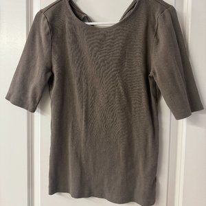 GAP Tie-Back Cutout Rib T-Shirt in Cashmere Brown